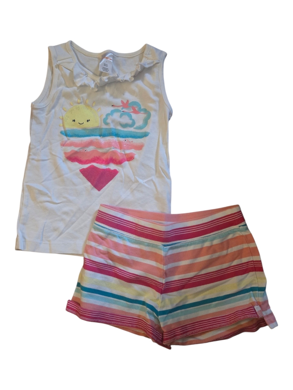 Gymboree White Tank Top and Multicolor Striped Shorts Set